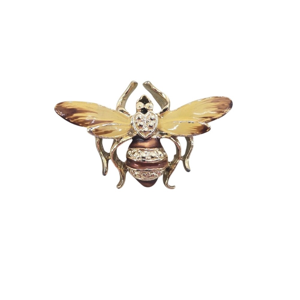 Unbranded Brooch Womens OS Enamel Bee Gold Brown Rhinestone Figural EUC